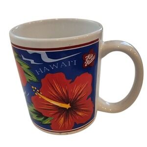 Vintage 1997 Hilo Hattie Hawaii Hibiscus‎ Coffee Mug Island Heritage Blue Red